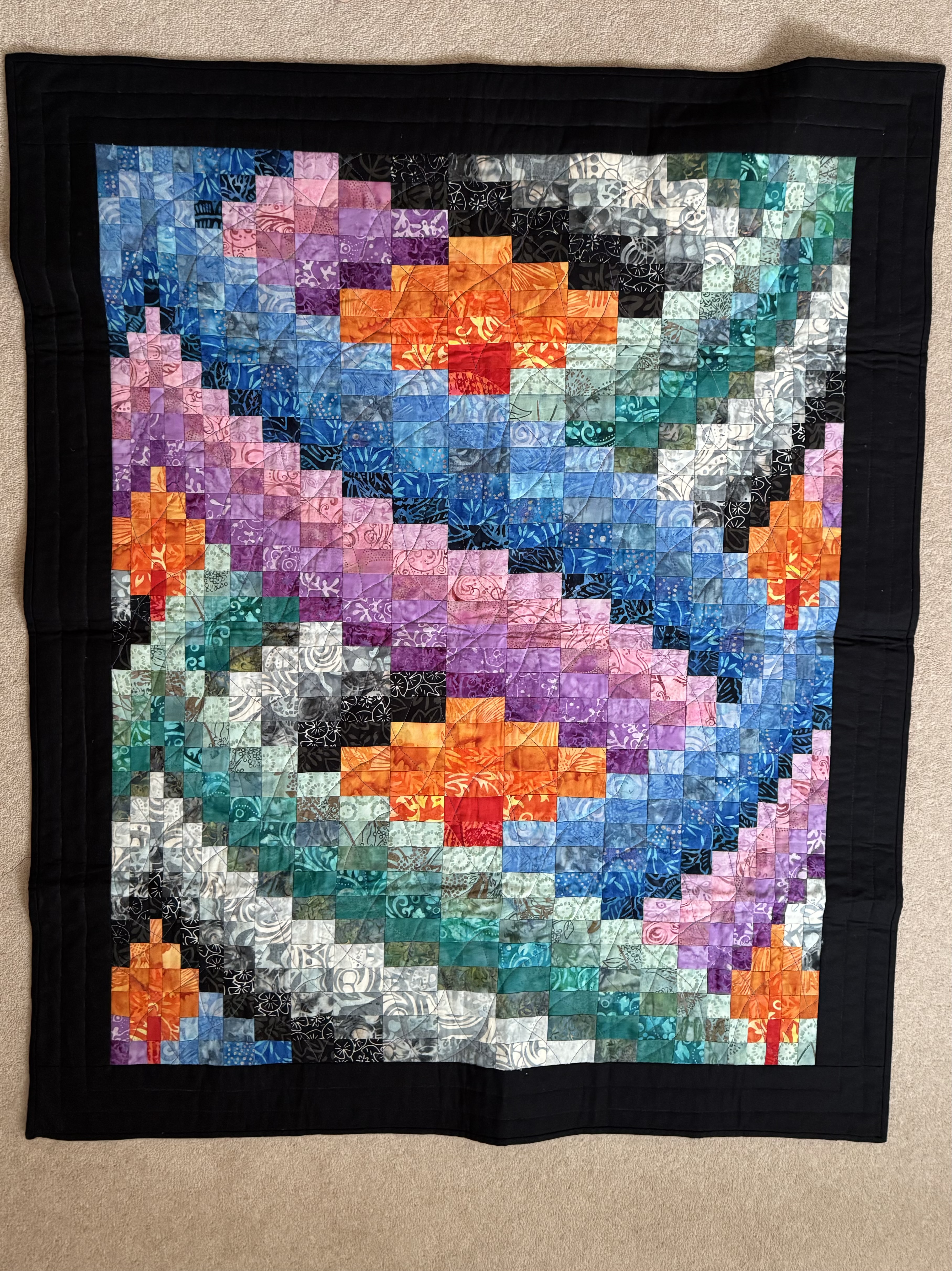Handmade 100% Cotton Lap Quilt – Vibrant Geometric Design